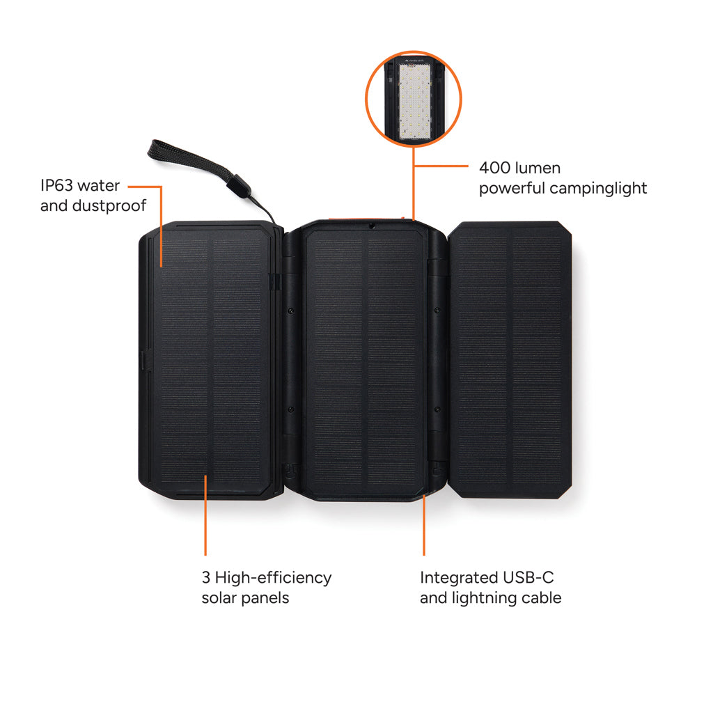 Nordic Drift Titan 10.000 mAh solcells-powerbank med 3 panel