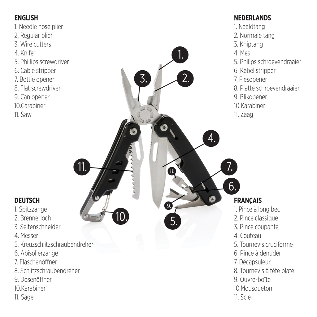 Solid multitool med karbinhake