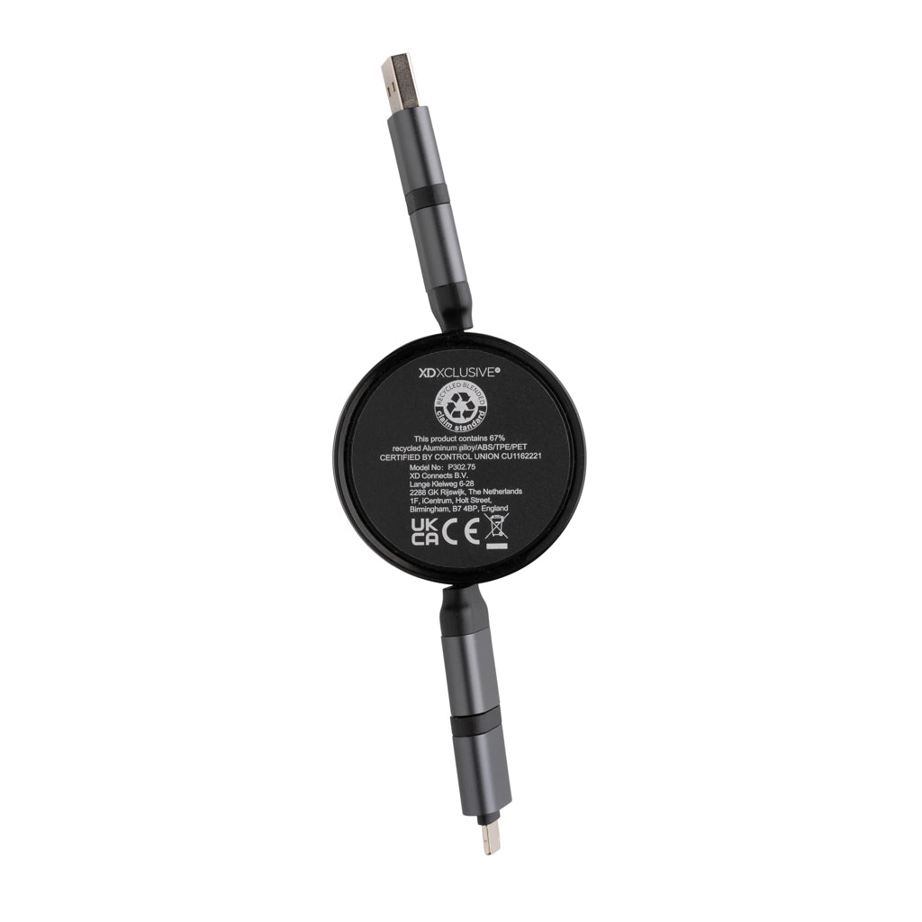 Terra utdragbar 6-i-1 kabel i RCS återvunnen aluminium 45w