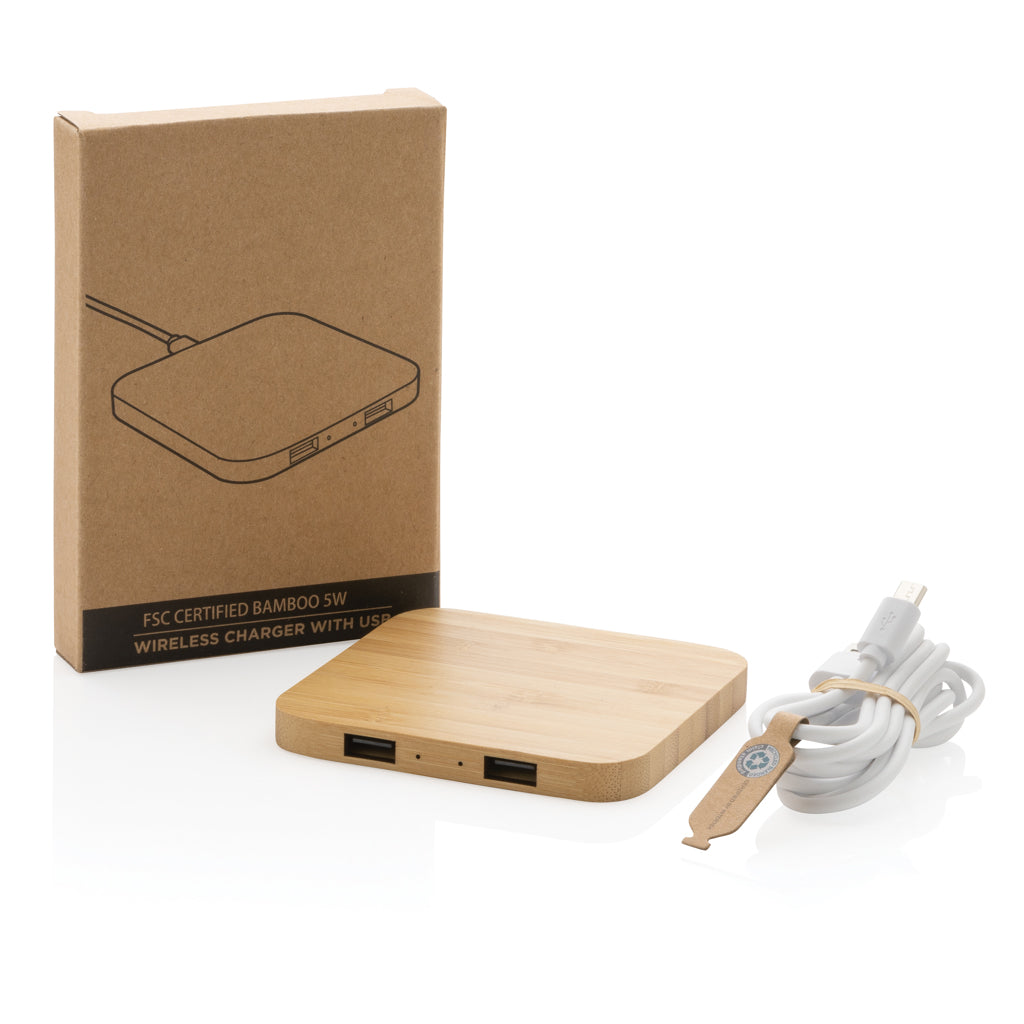 5W trådlös laddare i bambu med USB