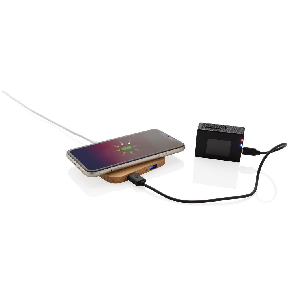 10W trådlös laddare i bambu med USB portar