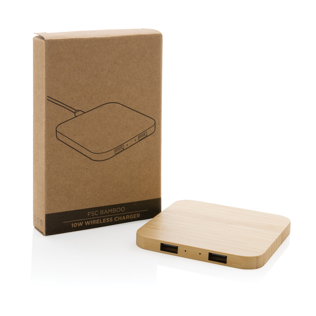 10W trådlös laddare i bambu med USB portar