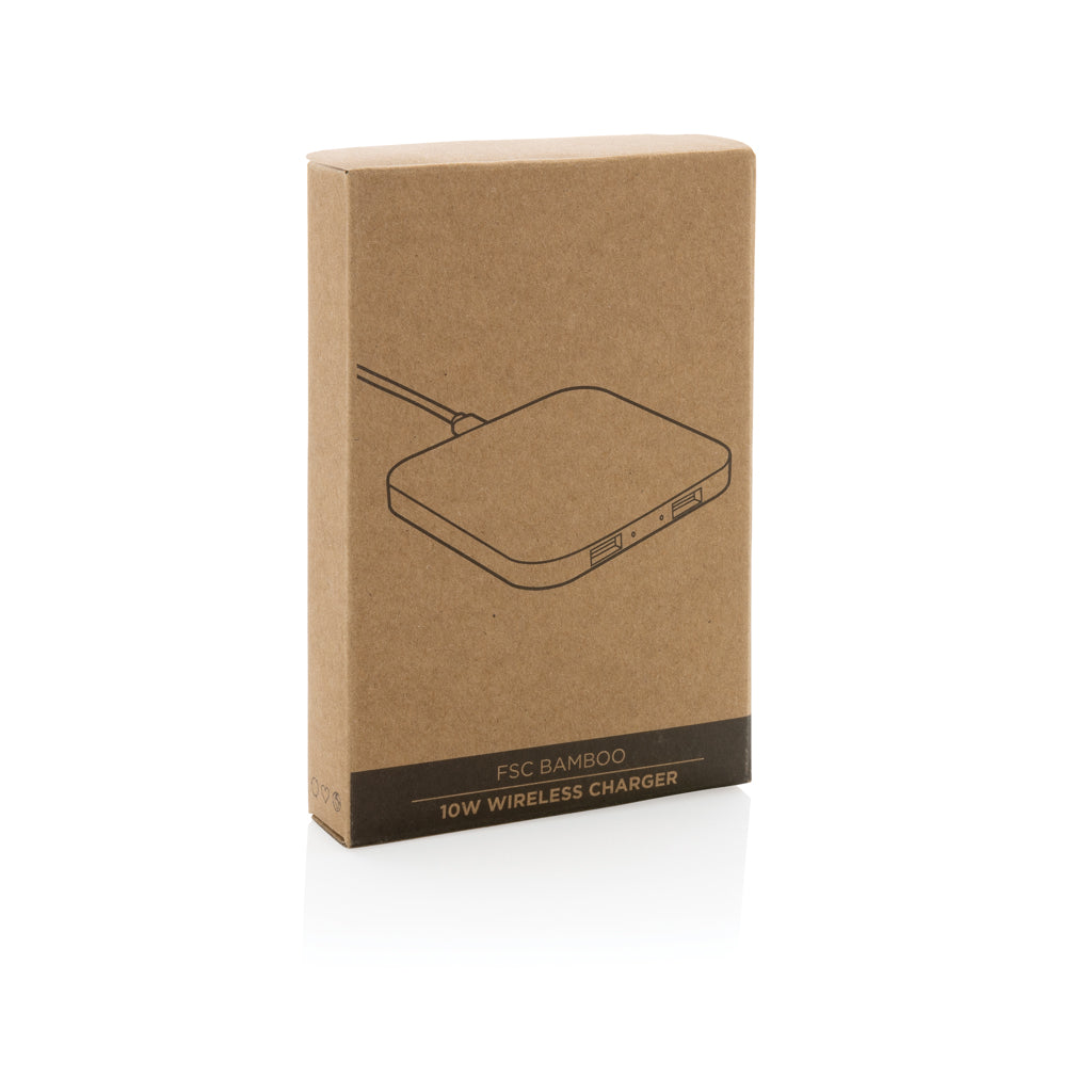 10W trådlös laddare i bambu med USB portar
