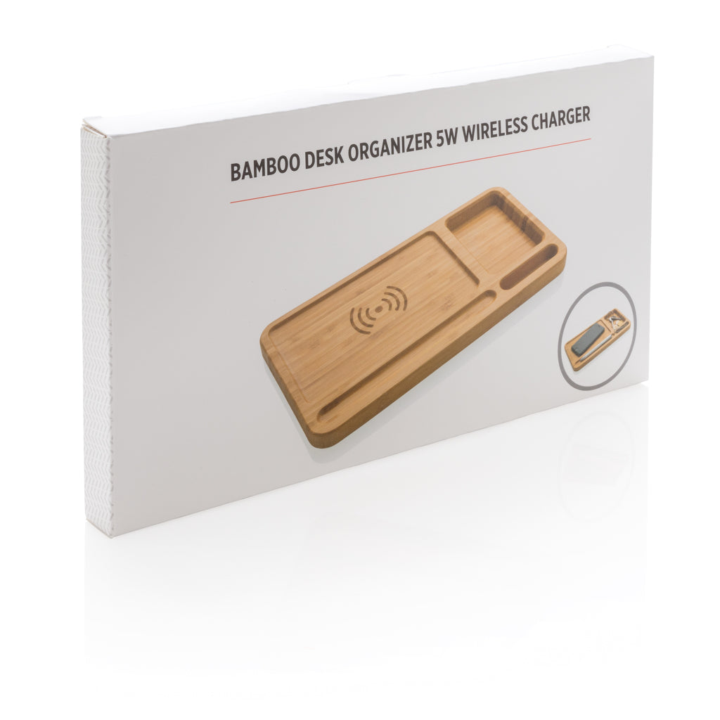 Bambu skrivbordsorganisatör 5W trådlös laddare
