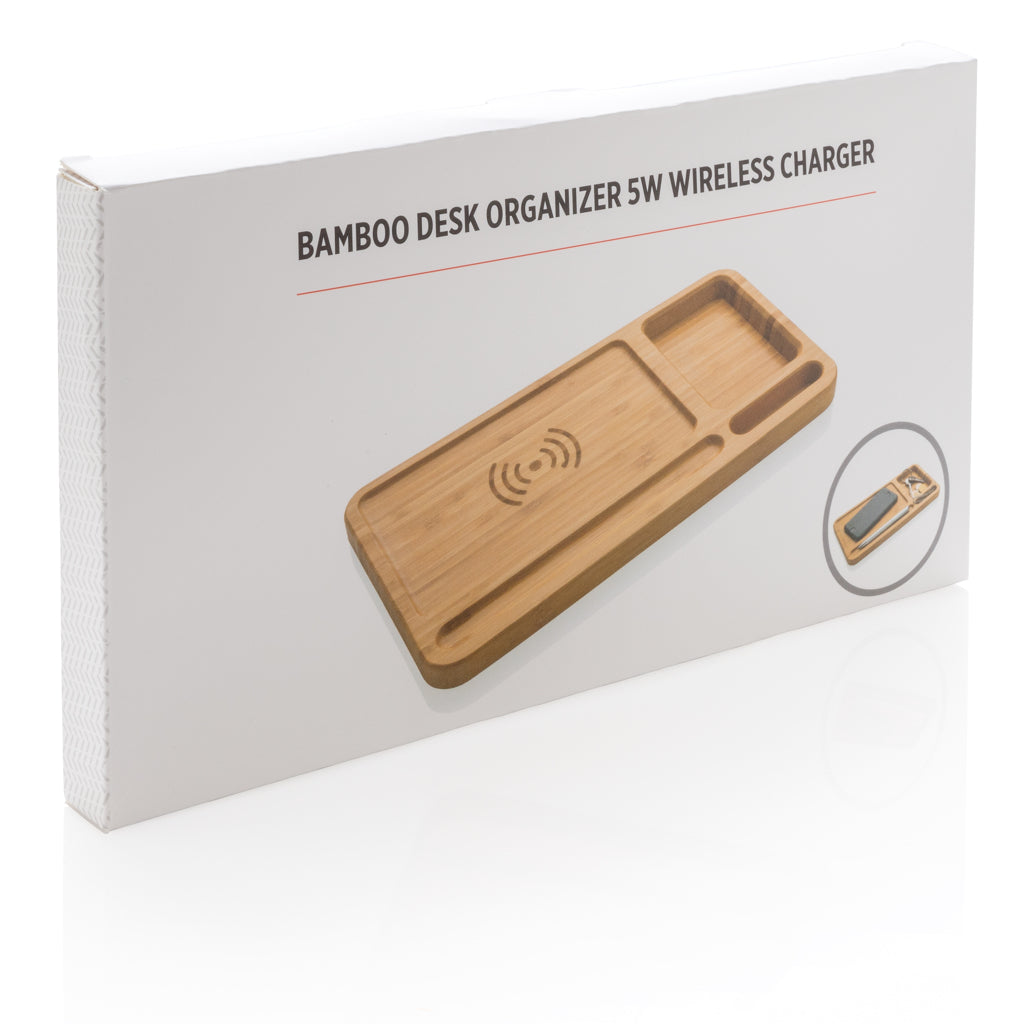 Bambu skrivbordsorganisatör 5W trådlös laddare