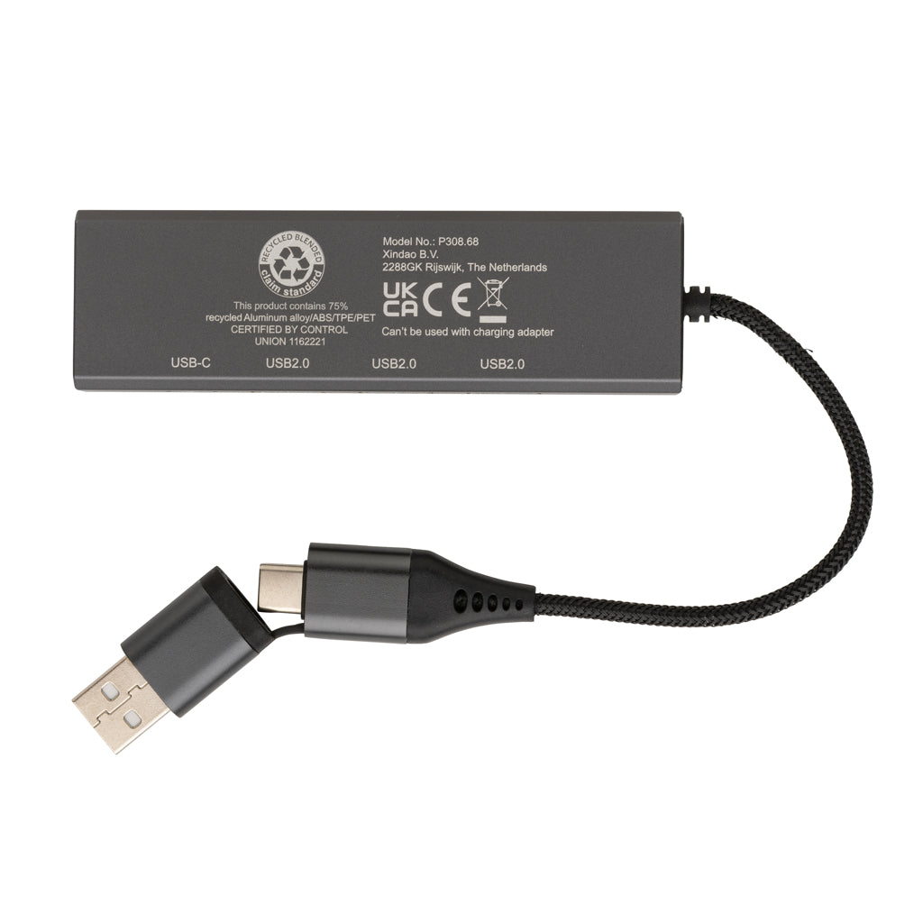 Terra hub med 3 USB portar i RCS återvunnen aluminium