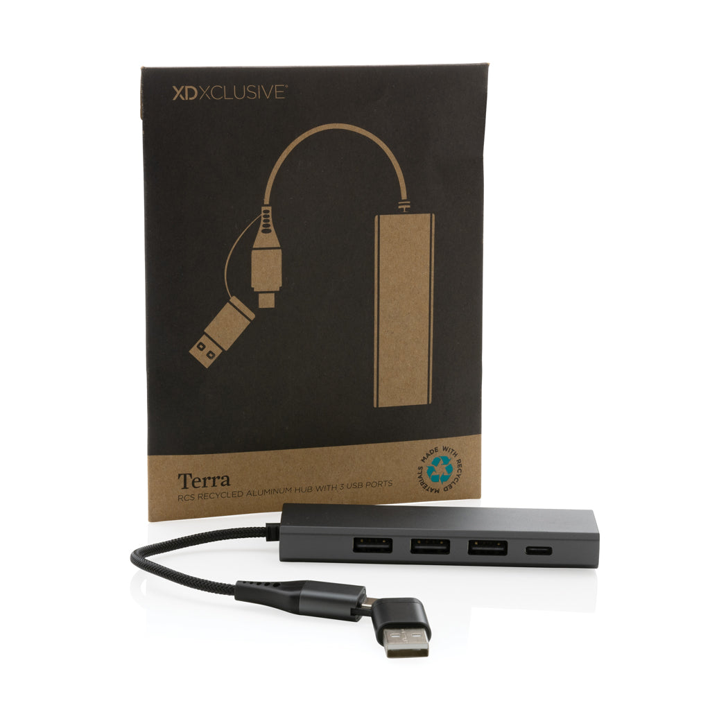Terra hub med 3 USB portar i RCS återvunnen aluminium