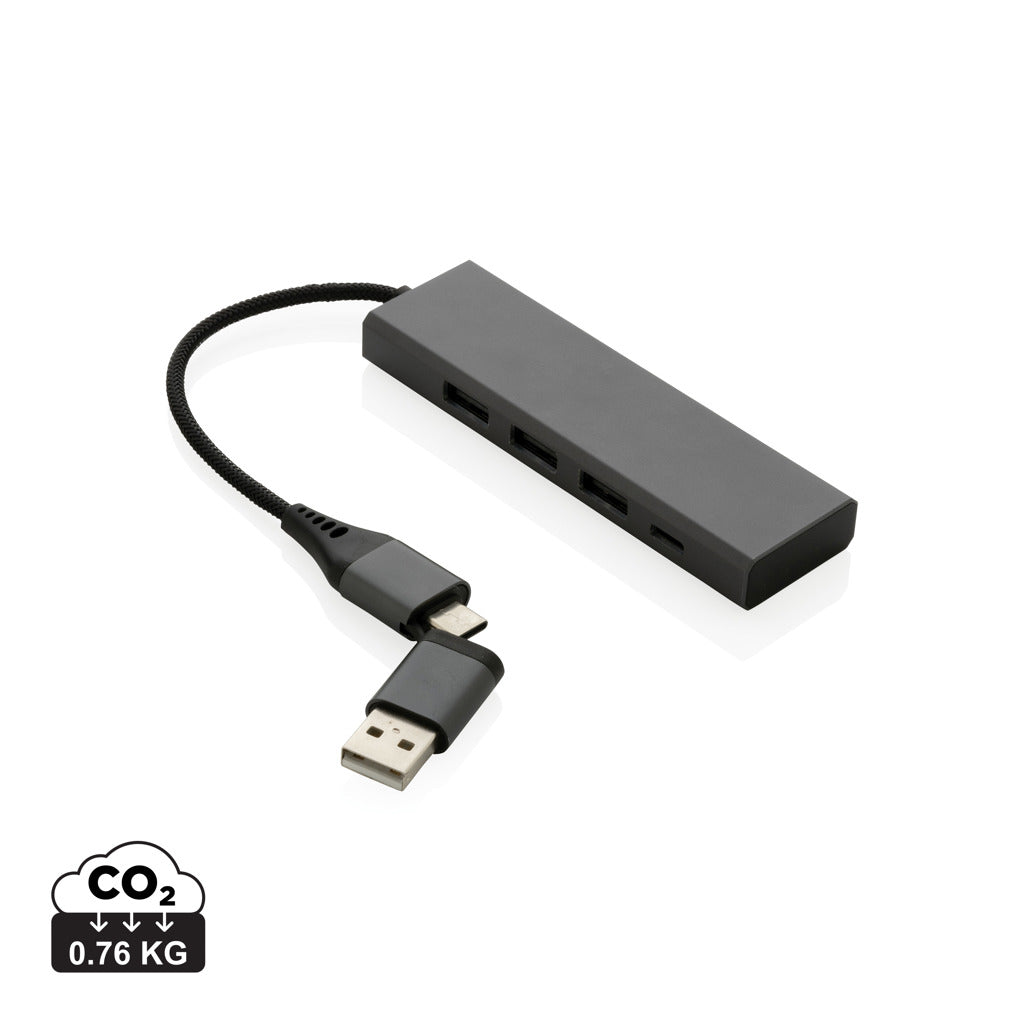 Terra hub med 3 USB portar i RCS återvunnen aluminium