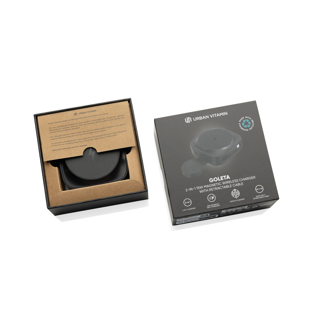 Urban Vitamin Goleta 2-i-1 15 W magnetisk trådlös laddare