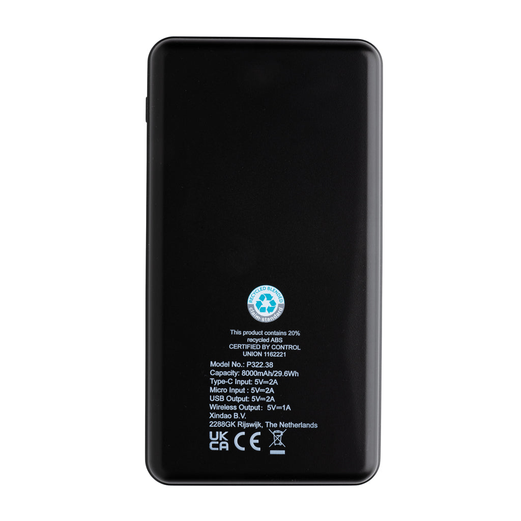 8.000 mAh powerbank m. trådlös laddning RCS plast