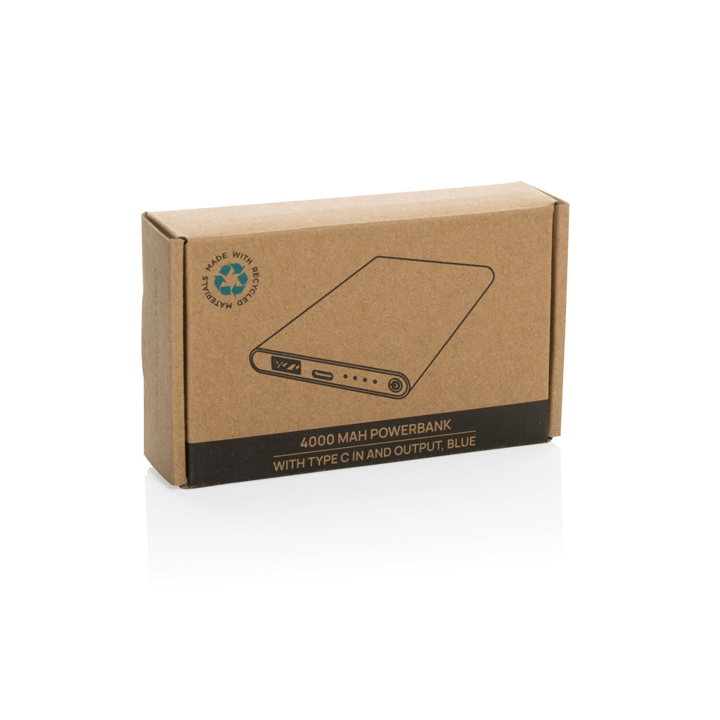 4.000mAh powerbank, type C, RCS återvunnen plast/aluminium