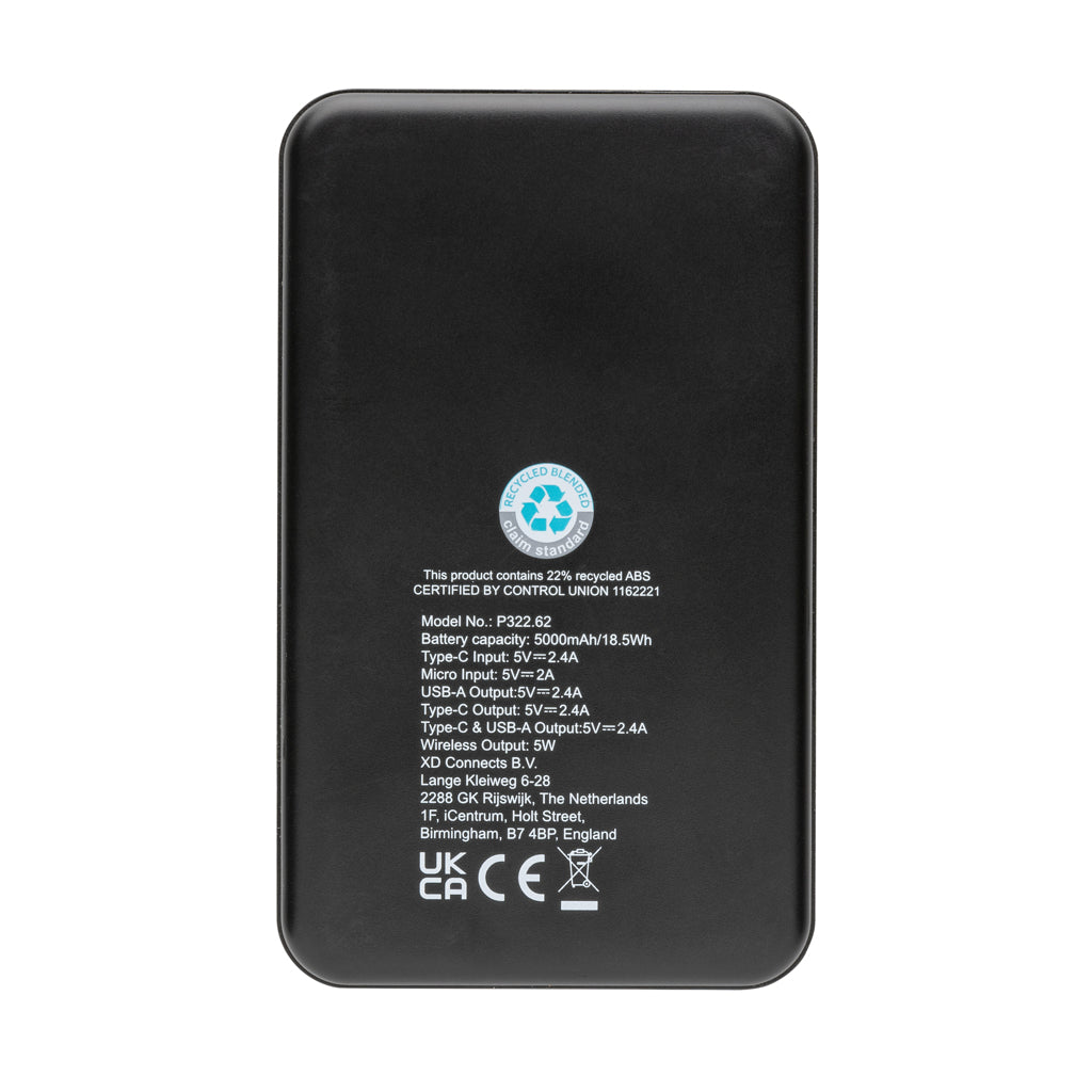 5.000 mAh trådlös powerbank i RCS återvunnen plast