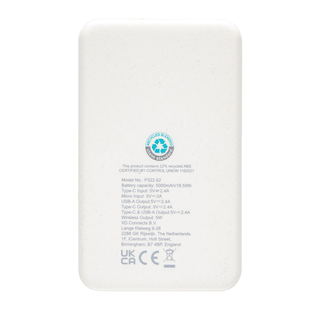 5.000 mAh trådlös powerbank i RCS återvunnen plast