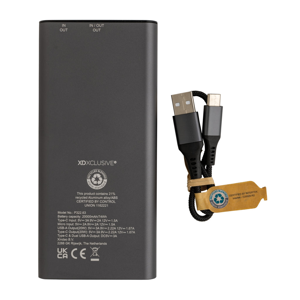 Terra 20W/20.000 mAh powerbank, RCS återvunna material