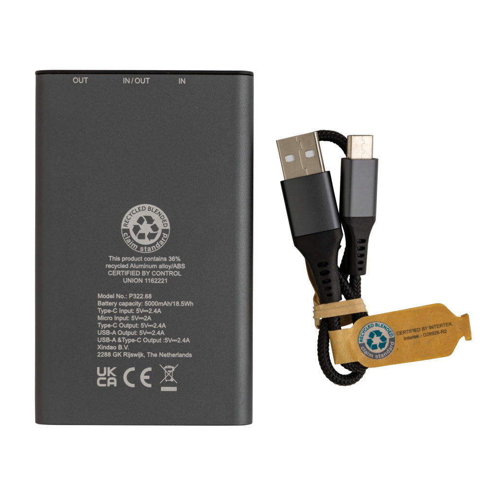 Terra 5.000 mAh powerbank RCS återvunnen aluminium