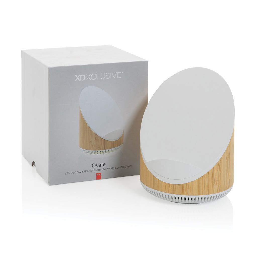 Ovate bambu 5W högtalare med 15W trådlös laddning