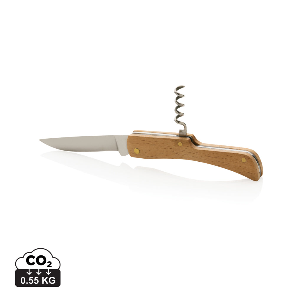 Kniv med flasköppnare i trä