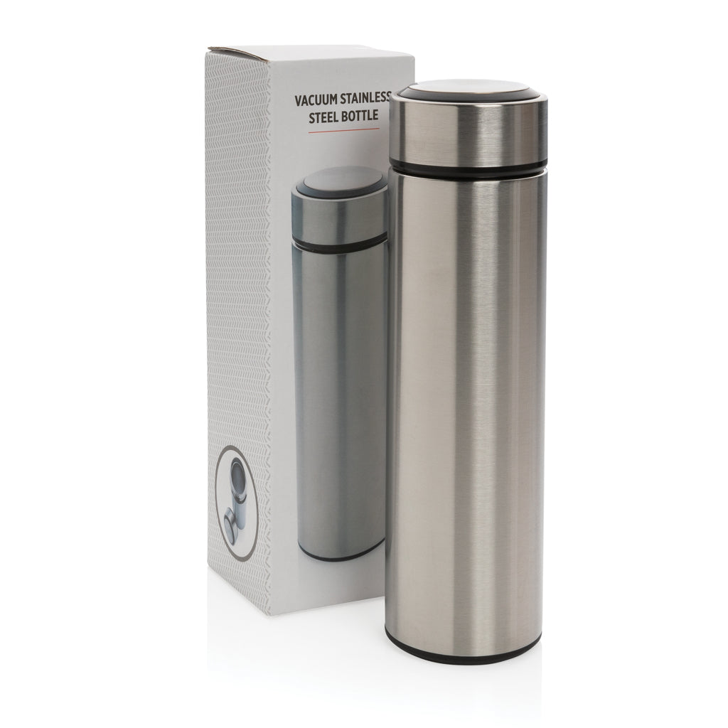 Vakuumflaska i stainless steel med lock i borstad metall