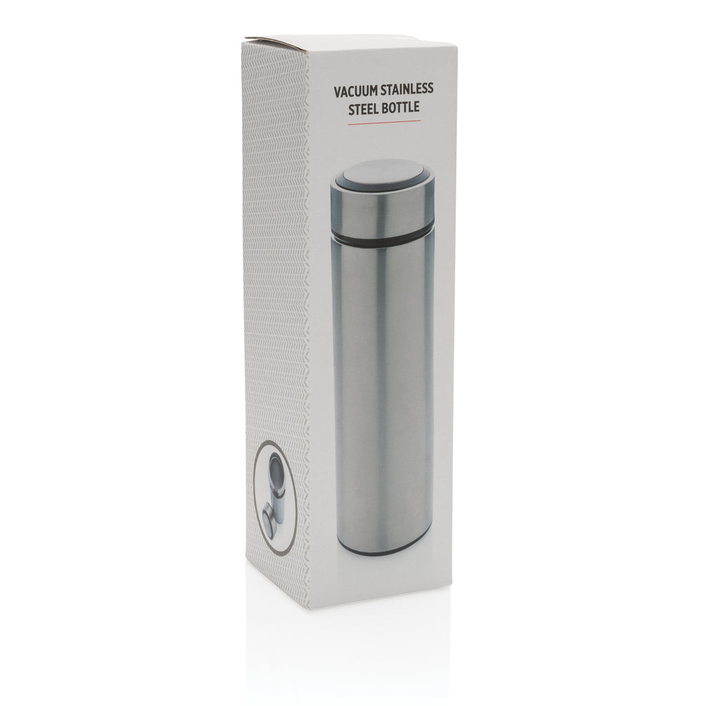 Vakuumflaska i stainless steel med lock i borstad metall