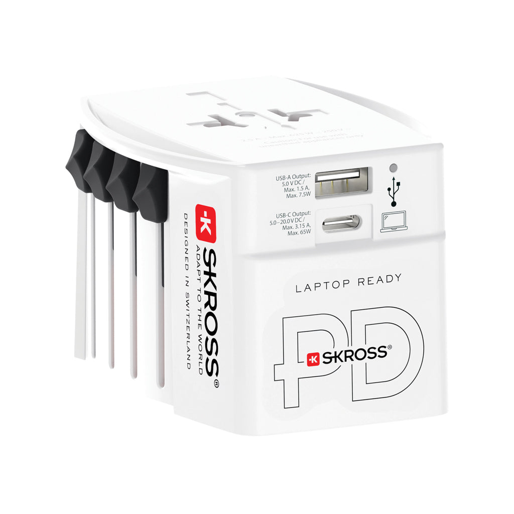 SKROSS världsreseadapter MUV 65W PD med USB C-kabel