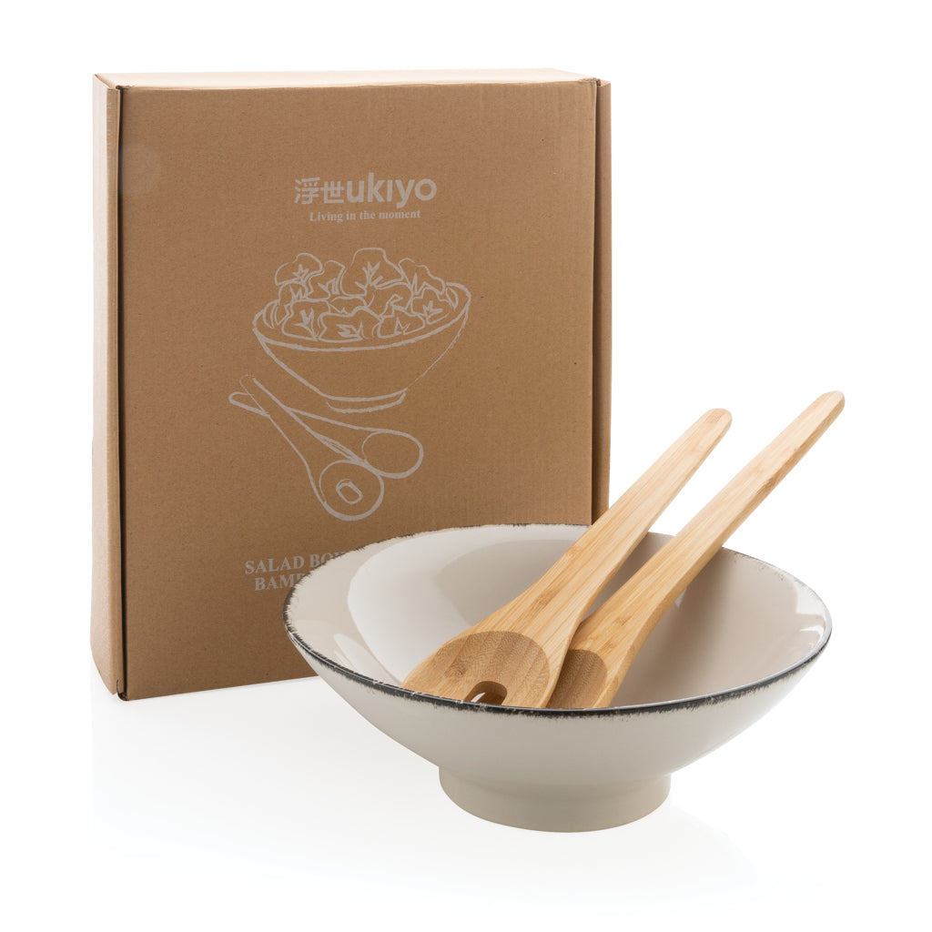 Ukiyo salladsskål med bestick i bambu
