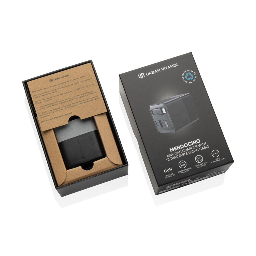 Urban Vitamin Mendocino 65W GaN-laddare med utdragbar kabel