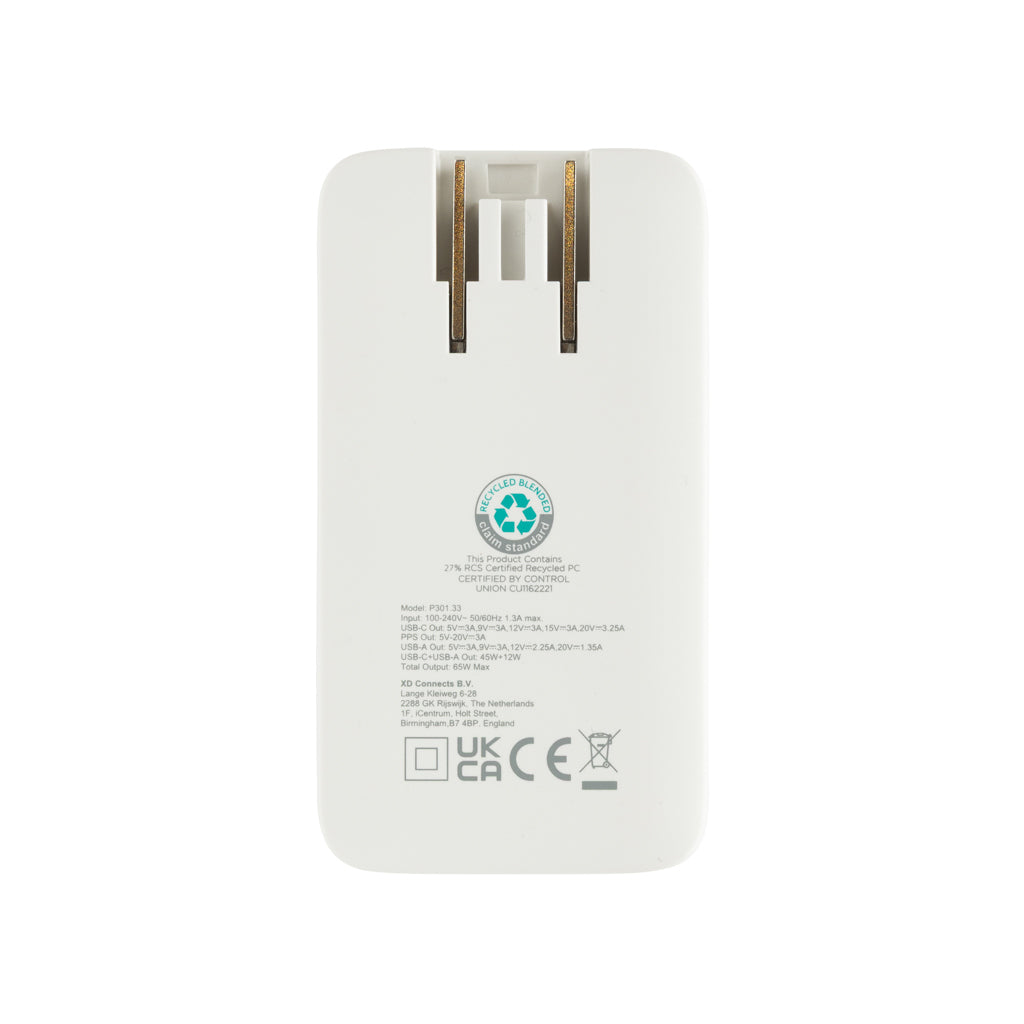Fluxo RCS 65W platt GaN-laddare med universella kontakter