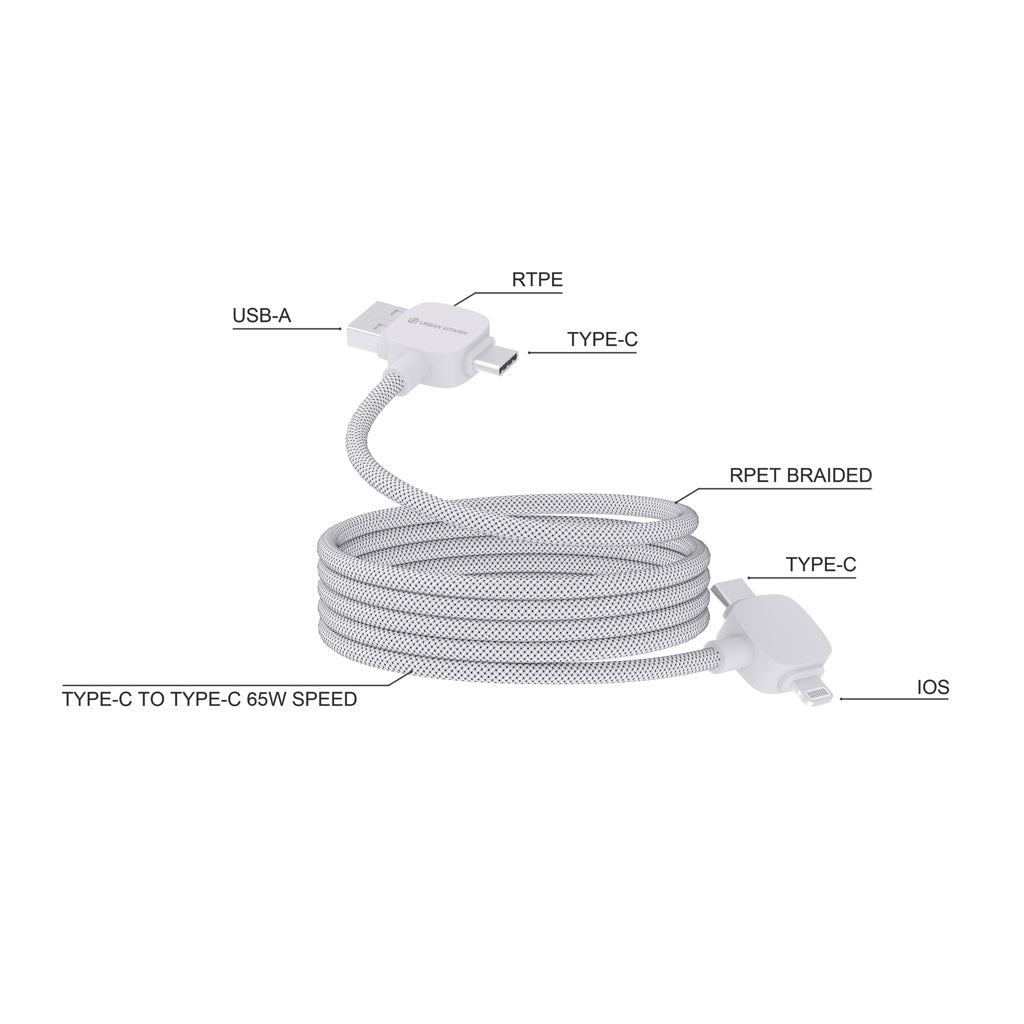 Urban Vitamin Stockton 65W återvunnen magnetkabel i rTPE/PET