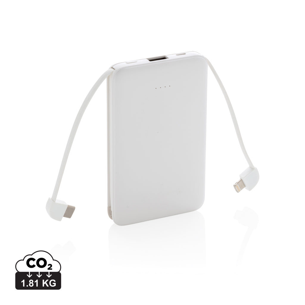 5.000 mAh powerbank i fickformat med integrerade kablar
