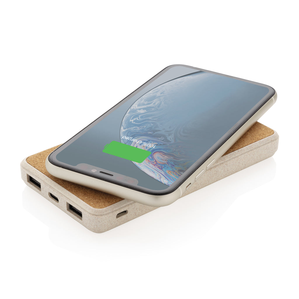 Kork och vete 8.000 mAh powerbank med 5W trådlös laddning