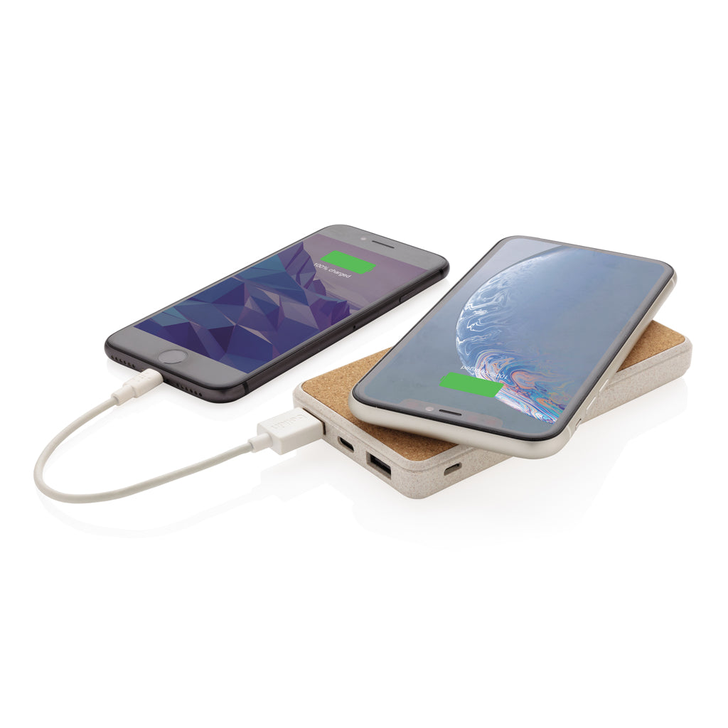Kork och vete 8.000 mAh powerbank med 5W trådlös laddning