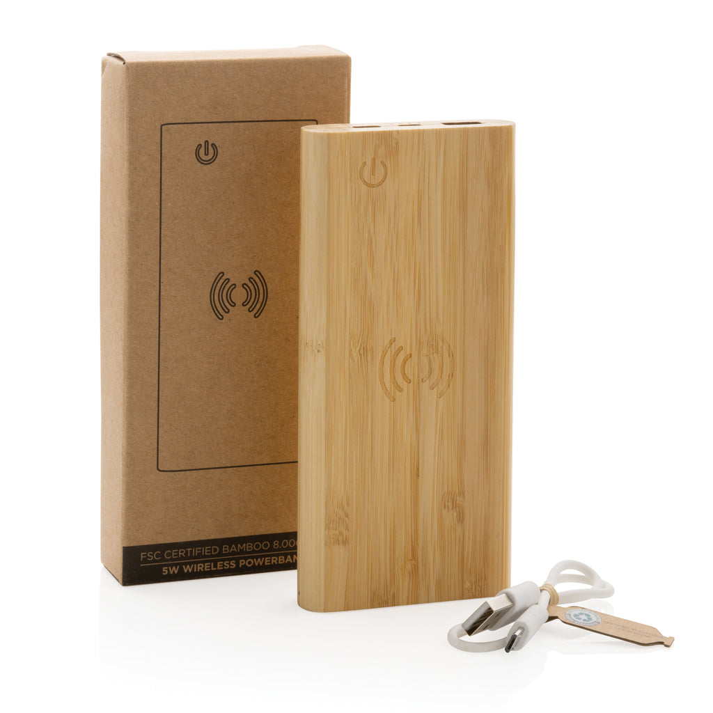 8.000 mAh, 5W trådlös powerbank i bambu