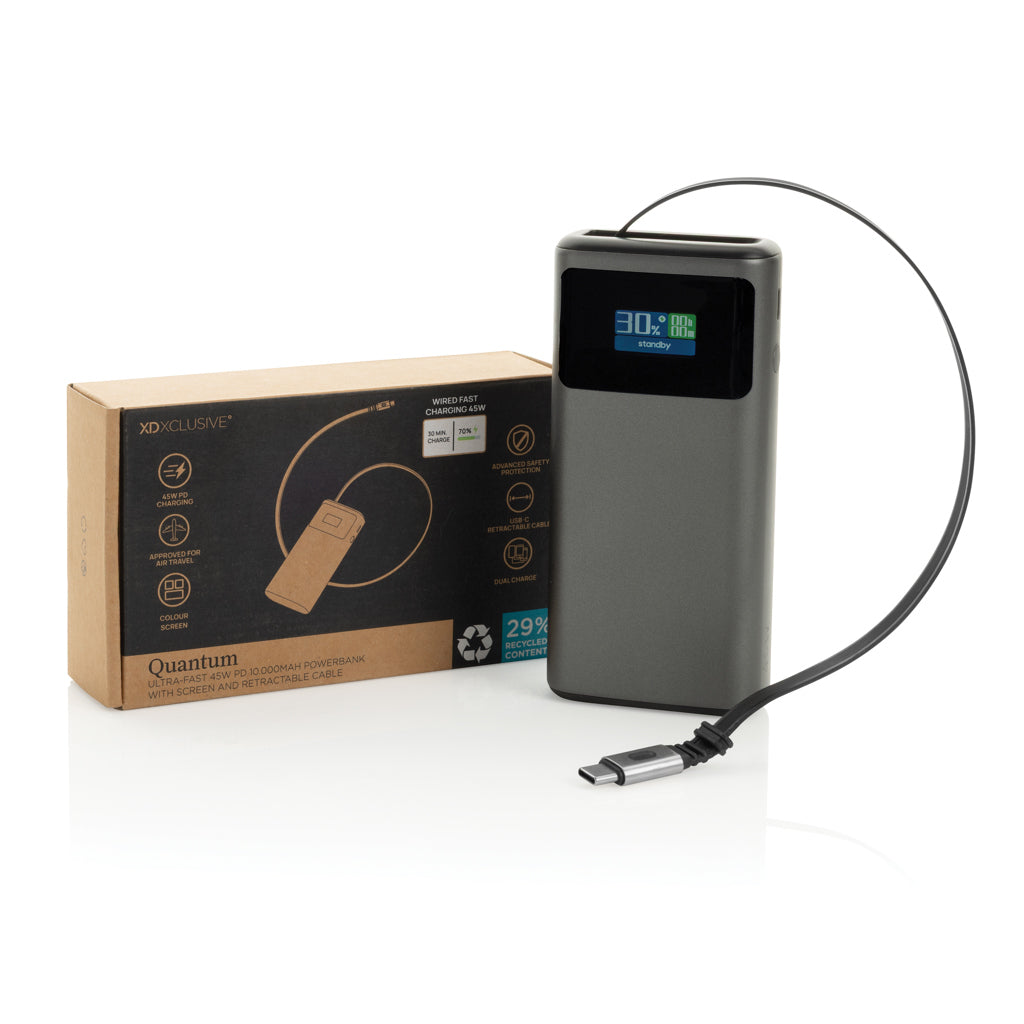 Quantum RCS ultrasnabb PD45W 10.000mAh powerbank med display