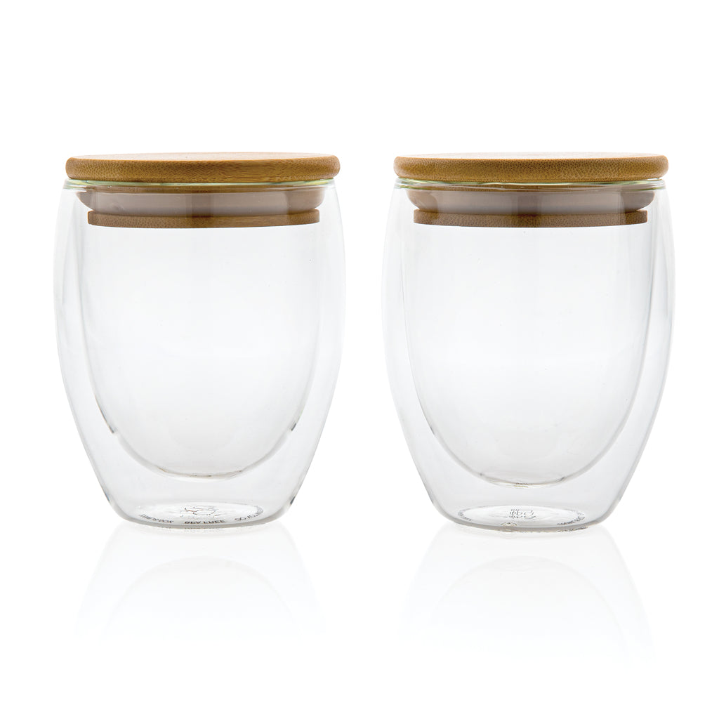 Dubbelväggigt borosilikatglas med bambulock, 250ml, 2-pack