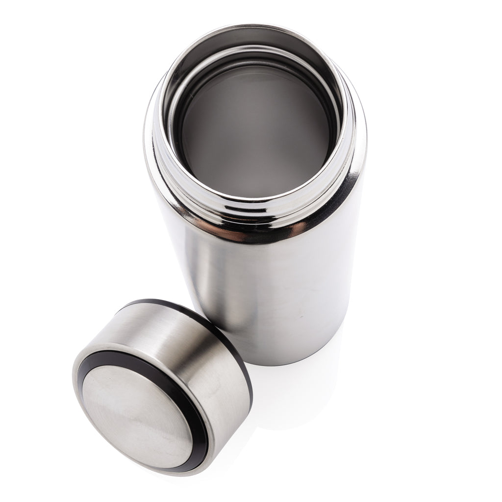 Vakuumflaska i stainless steel med lock i borstad metall