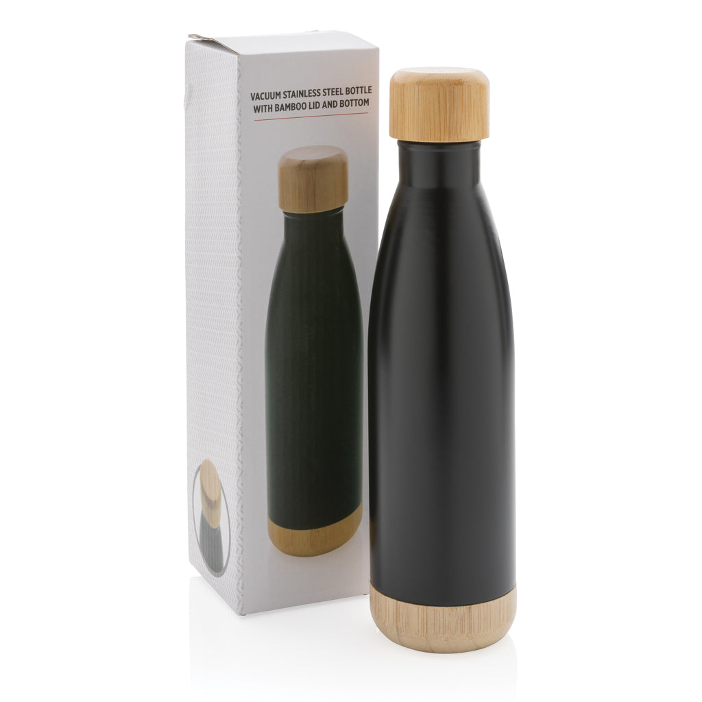 Vakuum stainless steel flaska med kork och botten i bambu