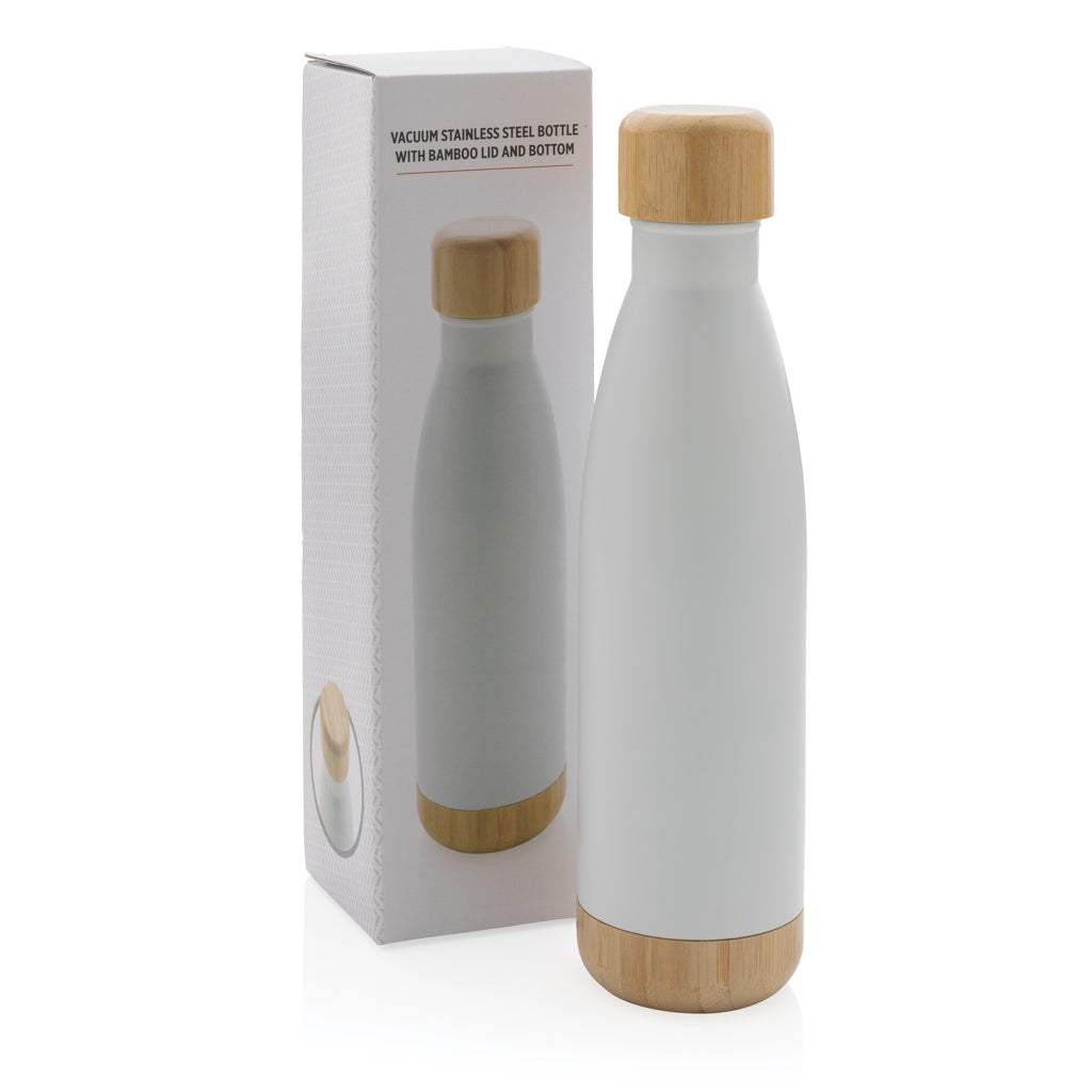 Vakuum stainless steel flaska med kork och botten i bambu