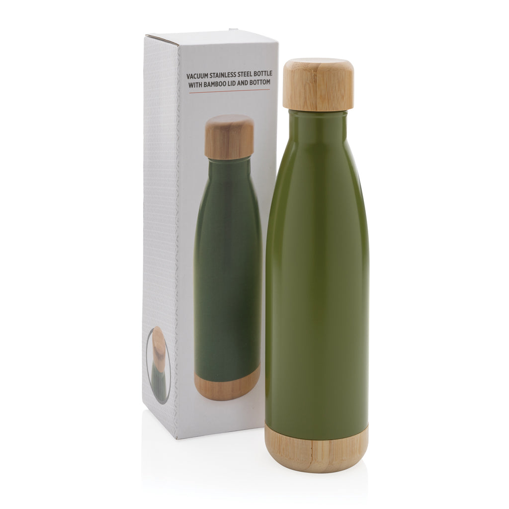 Vakuum stainless steel flaska med kork och botten i bambu