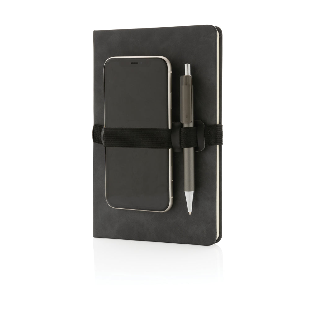 A5 hardcover PU anteckningsbok med mobil och-pennhållare