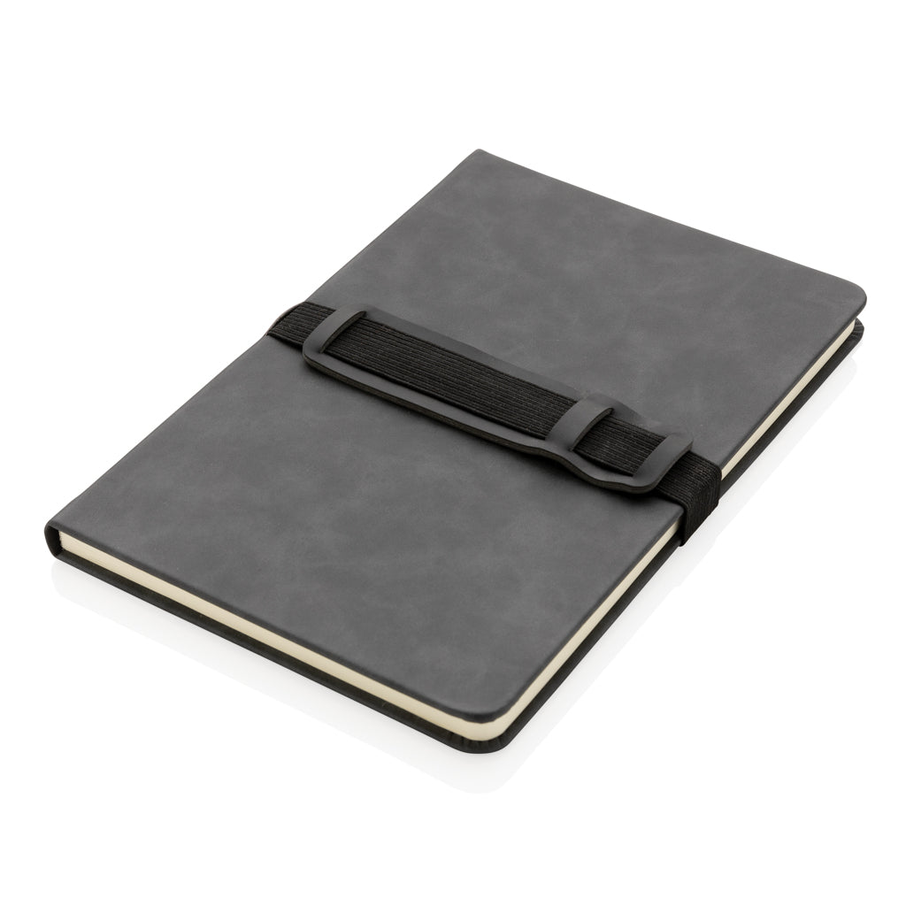 A5 hardcover PU anteckningsbok med mobil och-pennhållare
