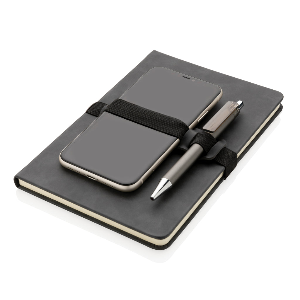 A5 hardcover PU anteckningsbok med mobil och-pennhållare