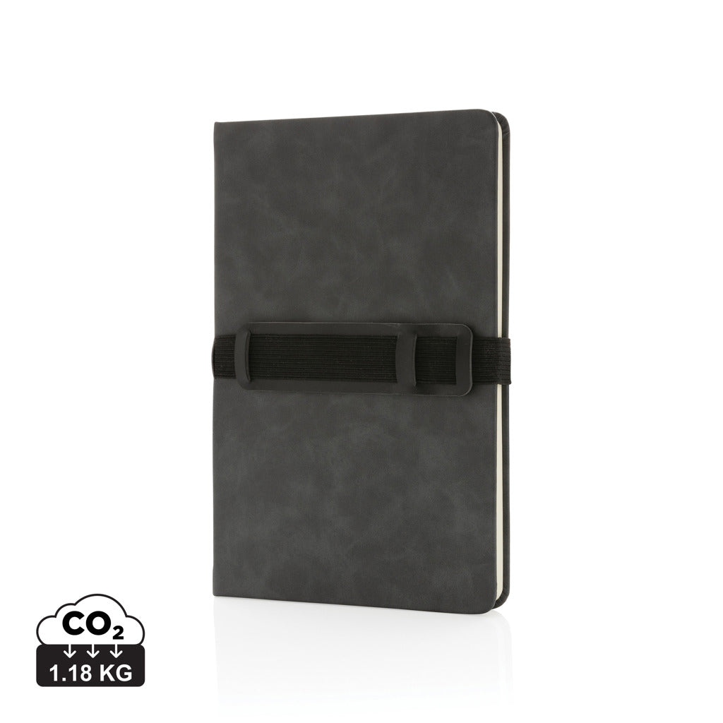 A5 hardcover PU anteckningsbok med mobil och-pennhållare
