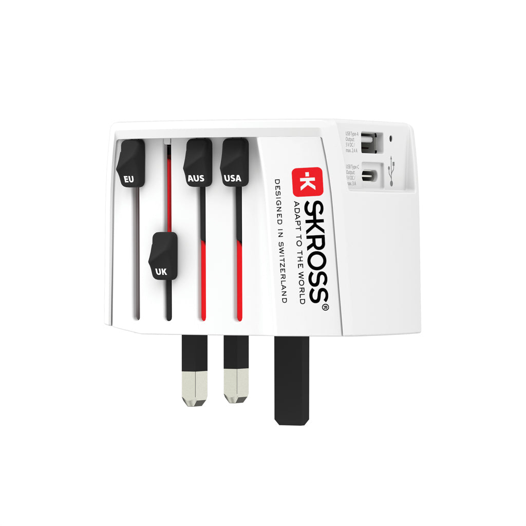 SKROSS World Travel Adapter MUV 2-polig med USB A och C
