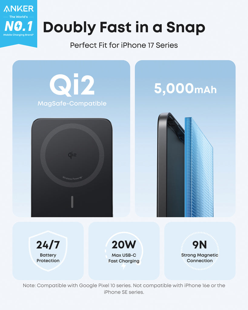 Anker Nano trådlös powerbank 5K 15W MagGo slim Qi 2.0